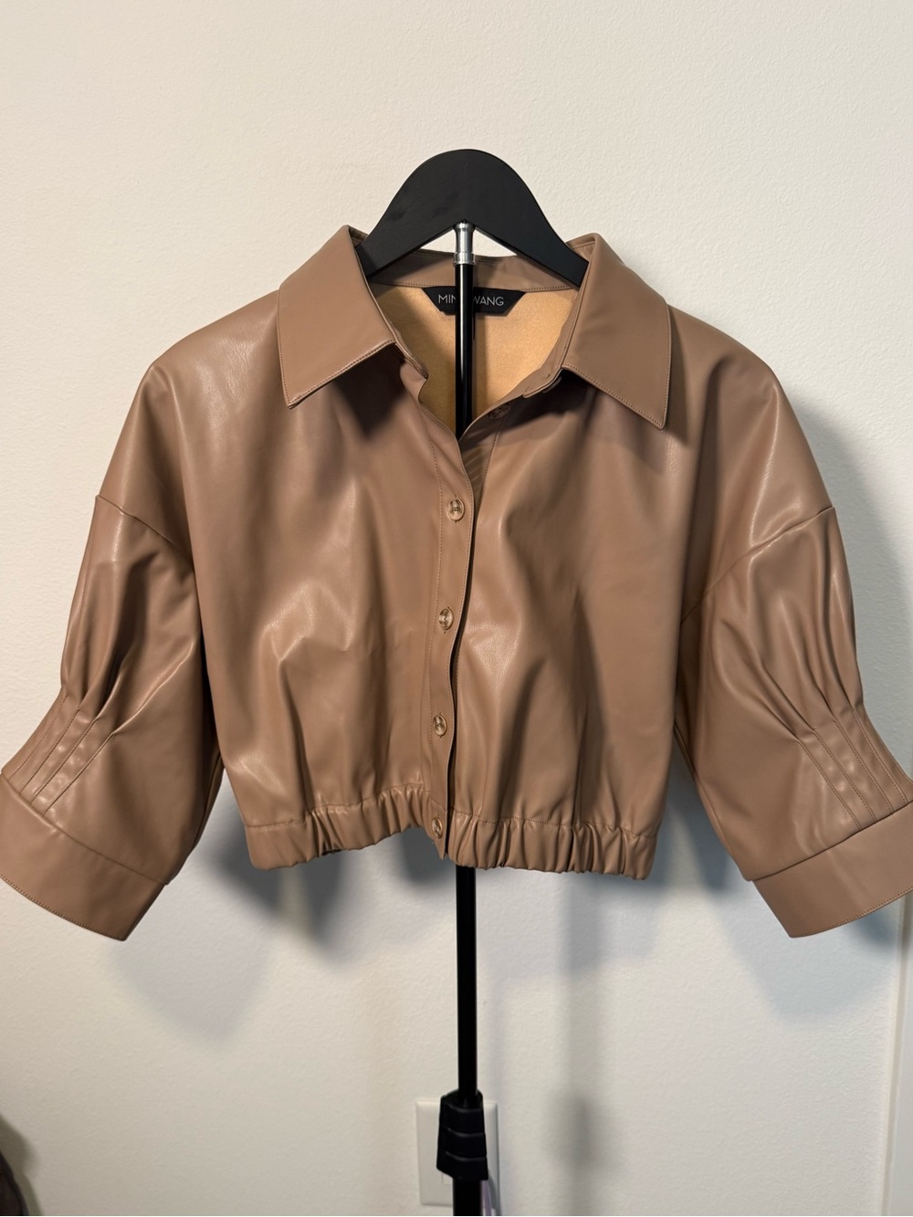 Ming Wang Taupe Faux Leather Jacket